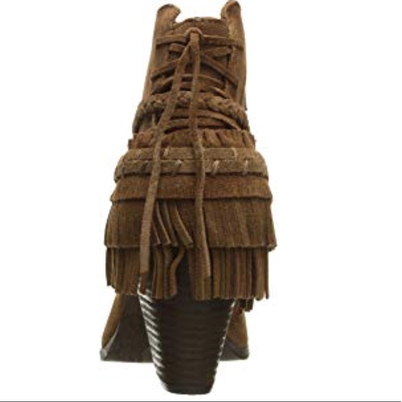 Tan Stitched Boho Fringe Poncho Booties - Picture 7 of 7